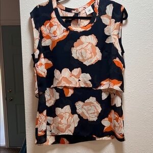 CAbi Women's Floral Sleeveless Blouse - Navy and Orange